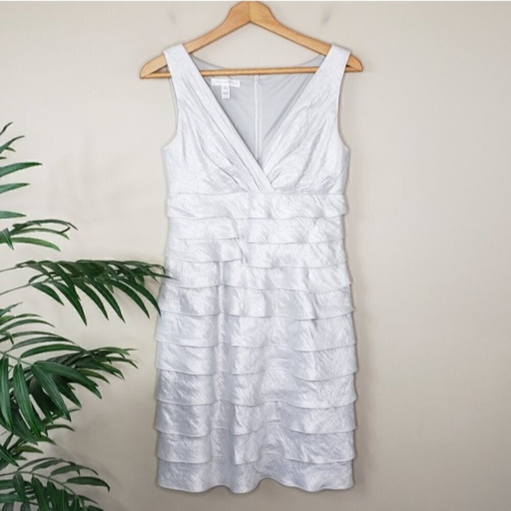 London Times | Shimmery Silver Layered Look Party Dress Size 6